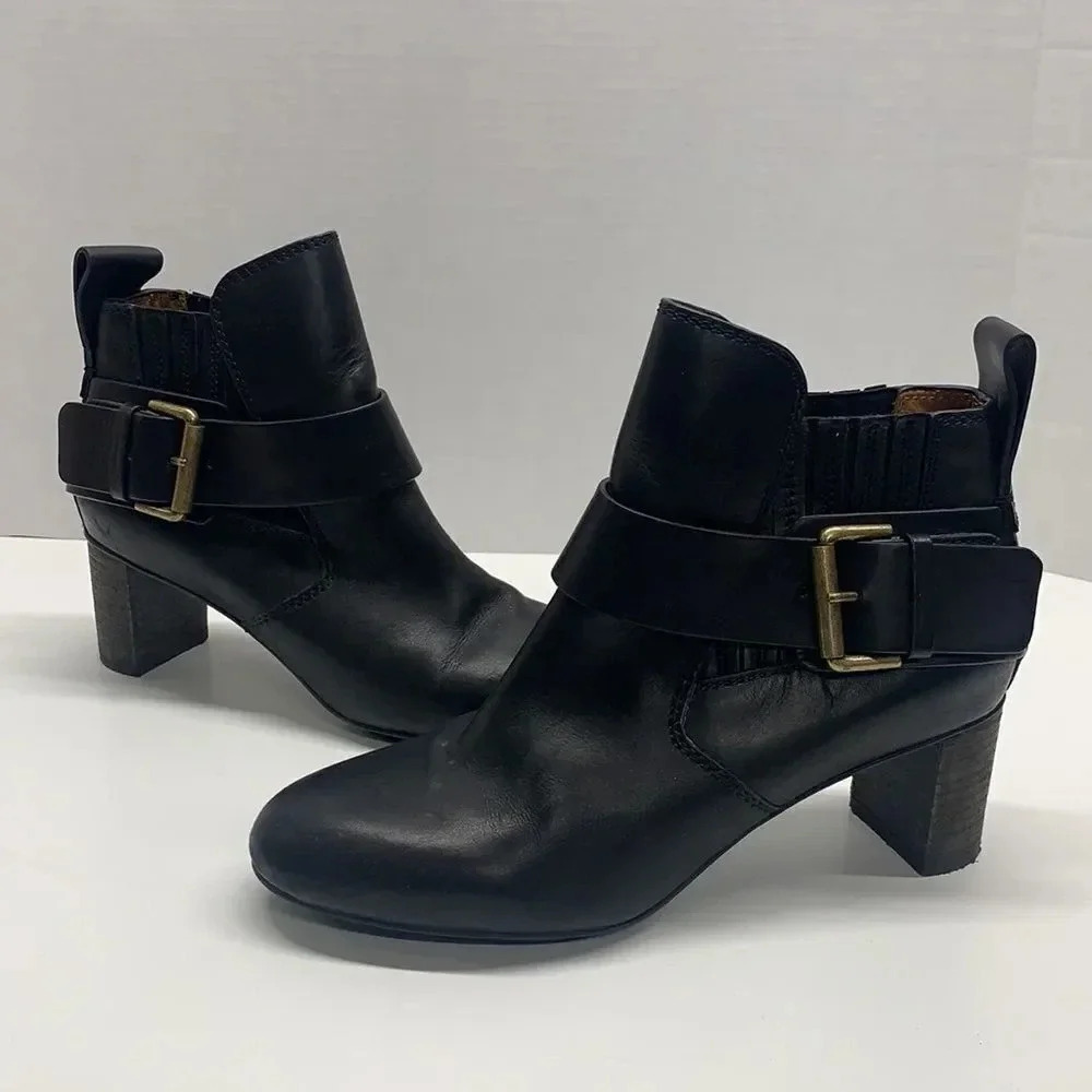 See By Chloe Black Ankle Boots with Gold Buckle